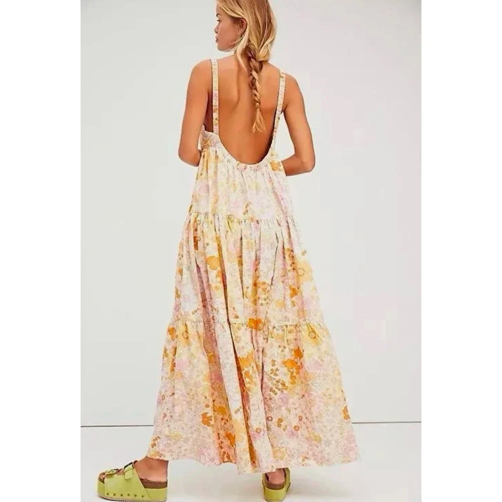Free People Women's Park Slope Maxi Dess Floral Blossom Light Boho